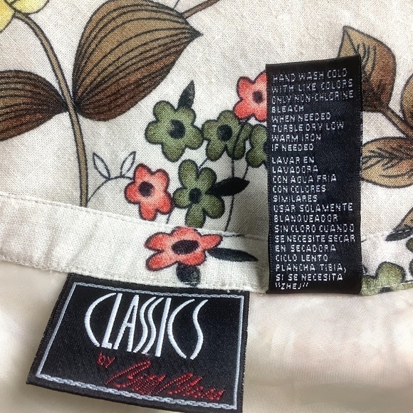 Vintage Linen Blend Floral Skirt Sz 10 - Picture 8 of 9